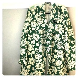 Kelly green and white floral trench coat